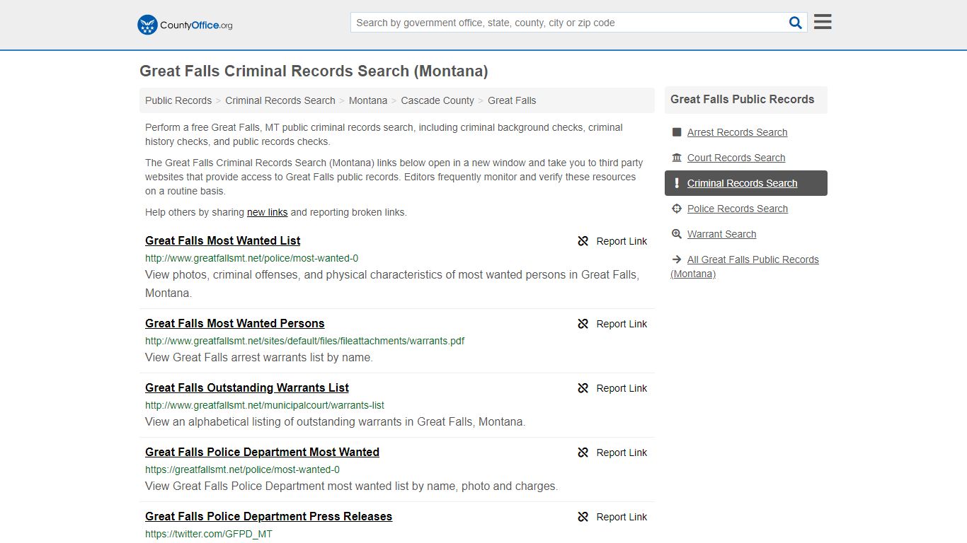 Criminal Records Search - Great Falls, MT (Arrests, Jails ...